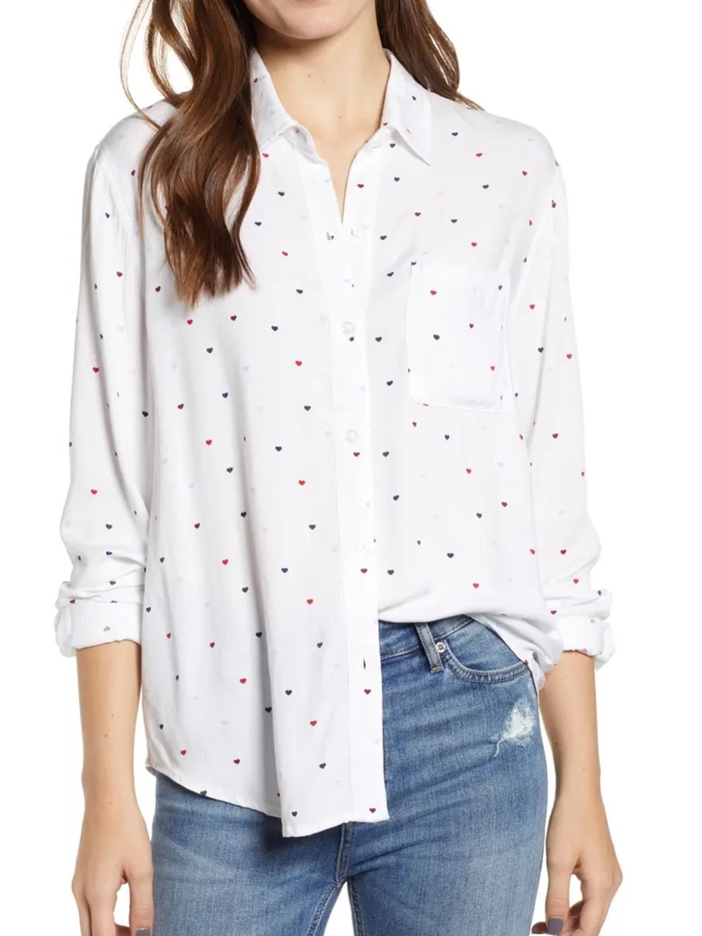 Rails Rochelle ROCSI Multi Hearts Print Button Front Rayon Blouse Shirt L